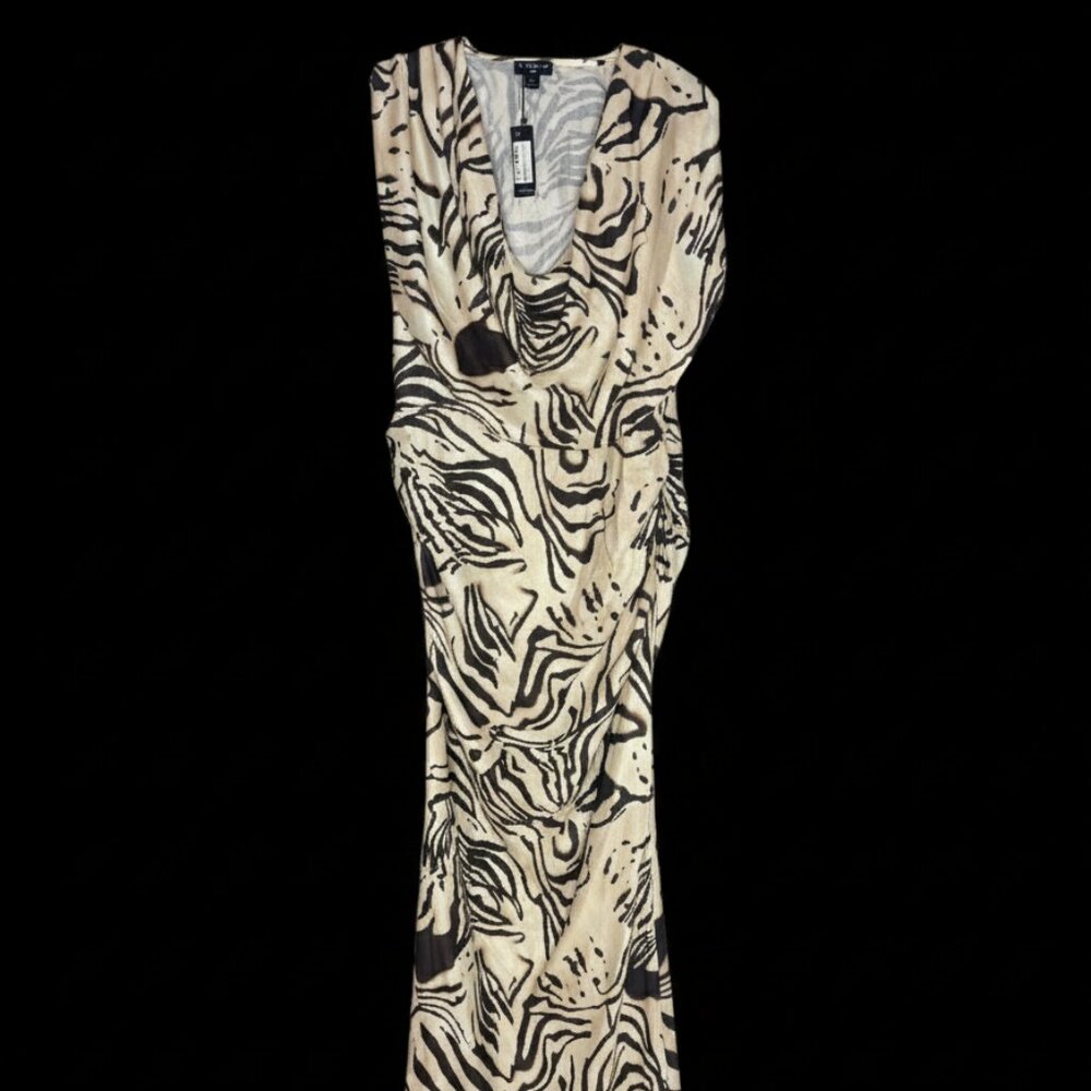 PrettyLittleThing Plus Zebra Print Cowl Ruched Detail Maxi Dress Size US 14 - Picture 4 of 7